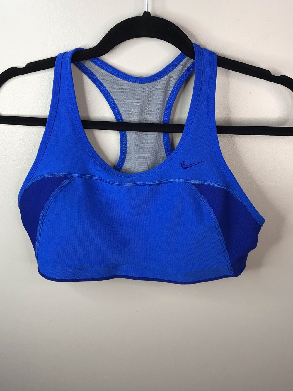 Nike Dri Fit Royal Blue Racerback Sports Bra with Navy Panels Sz Medium